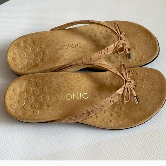 Vionic NWOT Bella II cork bow flip flop sandals 6 - Picture 2 of 6